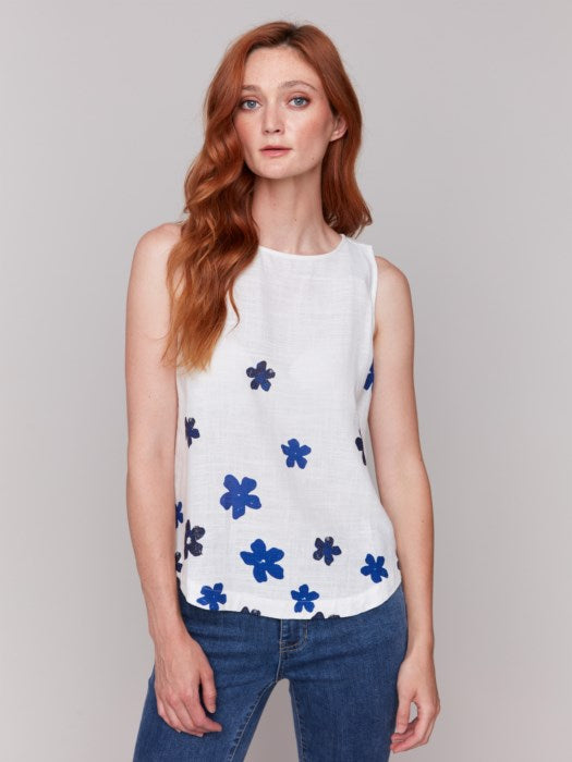 Floral Print Sleeveless Top with Rounded Hem (C4588B787A)