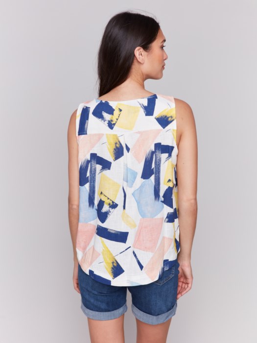 Printed Sleeveless Top with Rounded Hem (C4588787A)