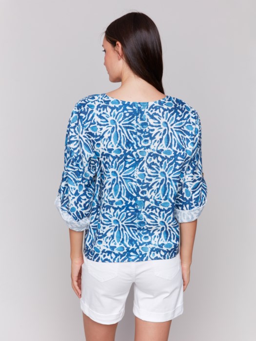 Printed 3/4 Sleeve Top with Front Tie (C4603P787A)