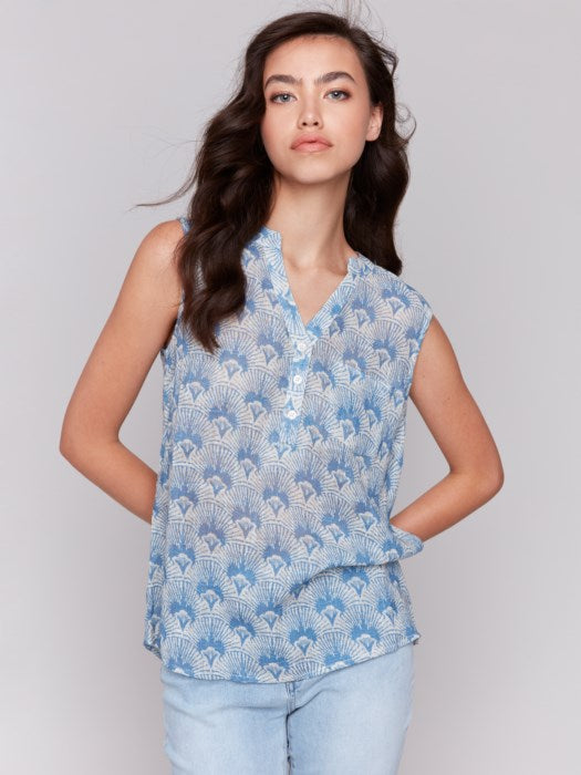 Printed Cotton Gauze Sleeveless Shirt (C4606274C)