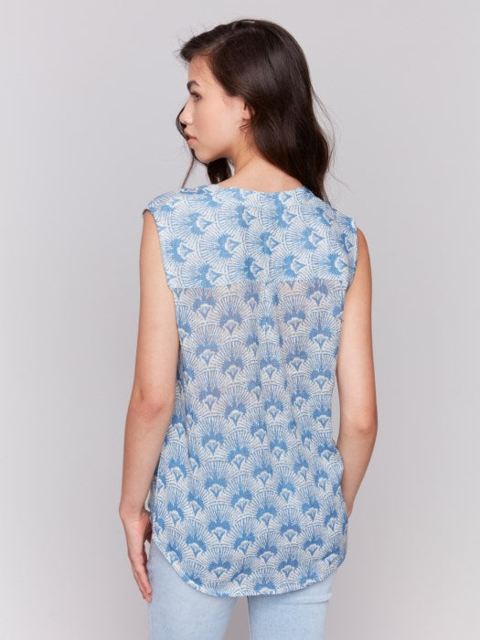 Printed Cotton Gauze Sleeveless Shirt (C4606274C)