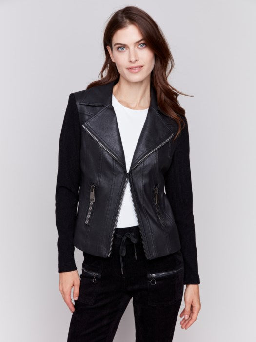 Vintage Faux Leather and Rib Knit Jacket (C6273R704B)