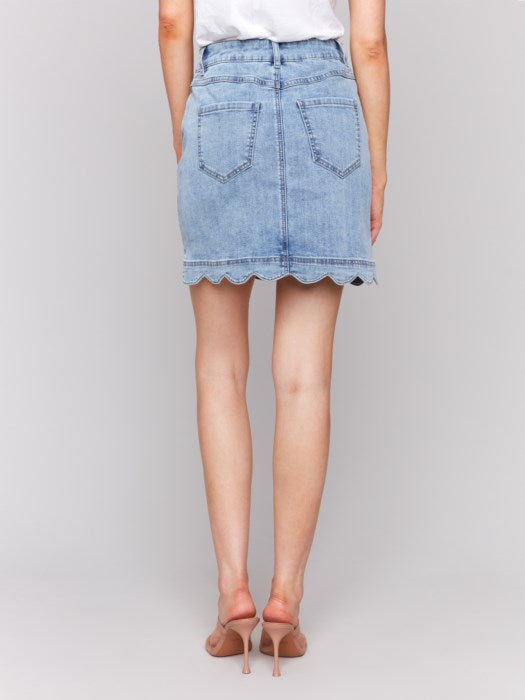 Scalloped Hem Button-Front Denim Skort (C7079431A)