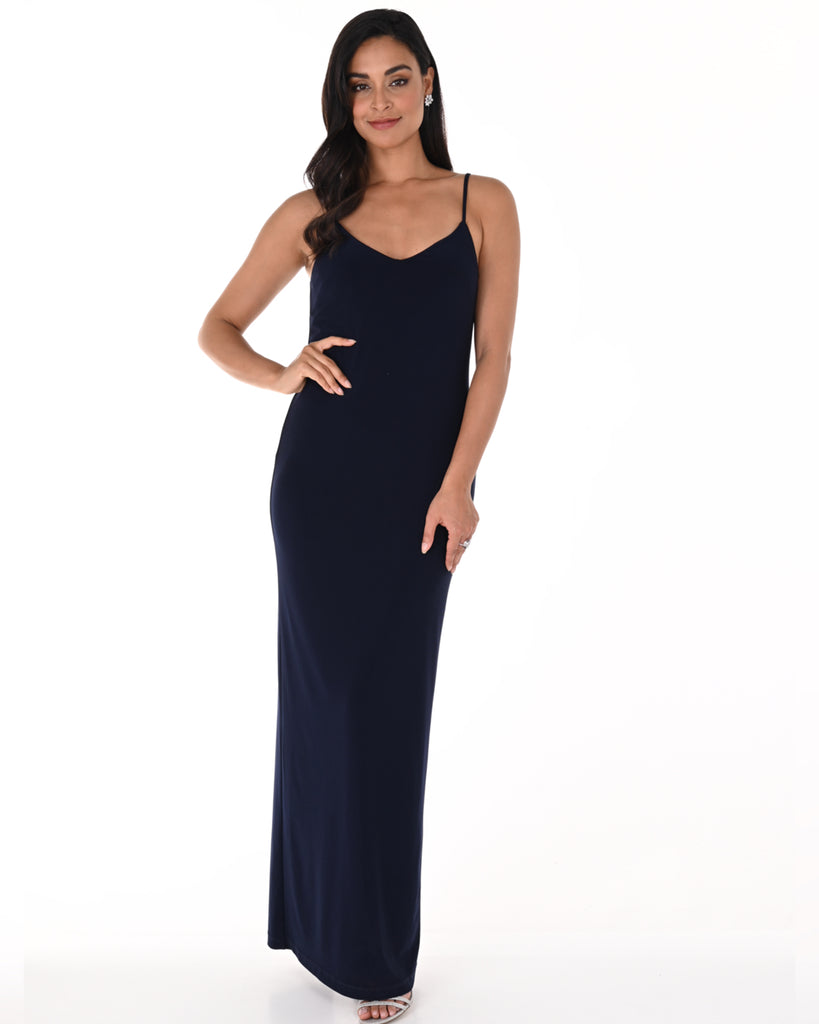 Sequin Overlay & Spaghetti Strap Maxi Dress (FL0115)