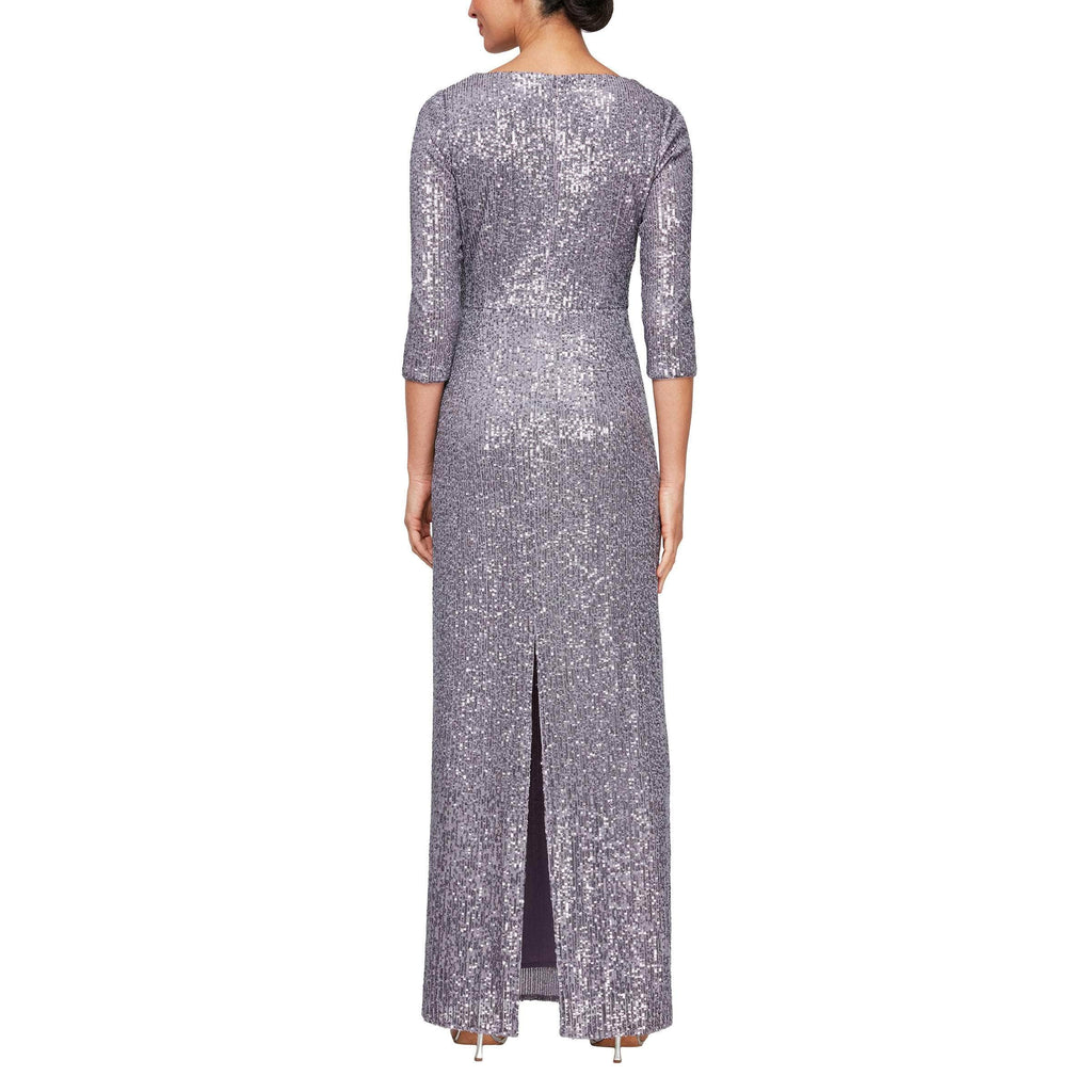 Column Sequin Gown with Surplice Neckline and Knot Waist Detail (AE0012)